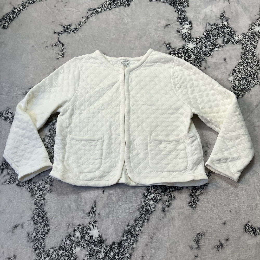 J Crew Jacket Women Sz XL Ivory White Outerwear Coat Quilted Pockets Preppy